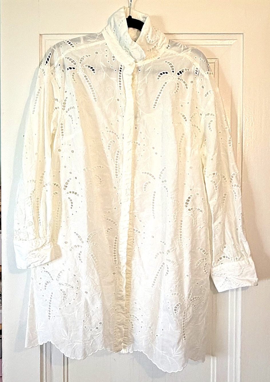 Roller Rabbit x Target White Eyelet Palm Tree Shirt Dress/Cover-Up Size Medium